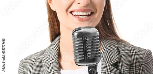 Young woman with microphone...