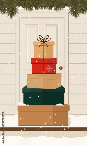  Gift boxes are on the threshold by the door