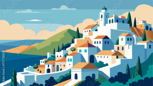 A charming hilltop village with whitewashed houses and narrow winding streets offering breathtaking views of the Mediterranean coast.