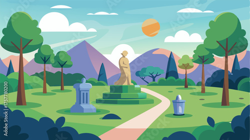 A peaceful park with sculptures by renowned artists tered throughout providing a tranquil escape from the busy city.