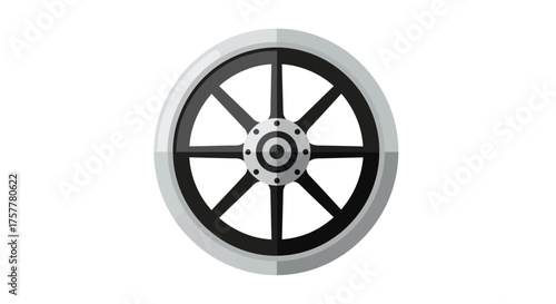 A classic wheel design rendered with simple shapes and gray tones