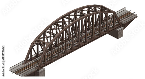 Arched Railway Bridge Illustration with Structural Steel Beams and Tracks