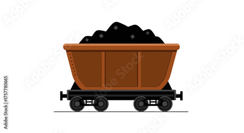 Cartoon illustration of a mine car filled with coal on a white background