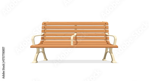 Detailed illustration of an empty park bench with light wood and metal accents
