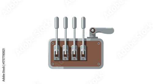 Detailed illustration of a vintage mechanical control panel with levers