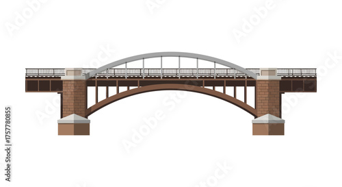 Detailed Vector Illustration of a Railway Bridge with Arched Structure