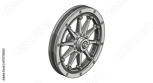 Intricate Alloy Wheel Design Illustration with Precision Engineering Details