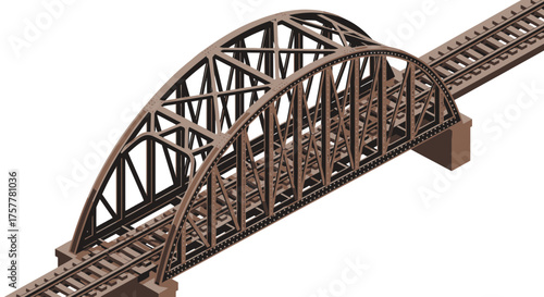 Intricate brown steel railway bridge design over white background