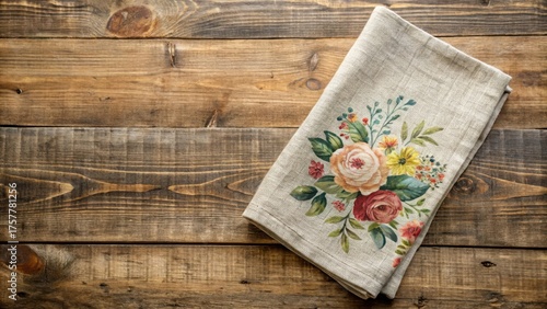 Distressed Floral Tea Towel Mockup with Natural Linen Texture, farmhouse, rustic,  farmhouse, rustic, linen
