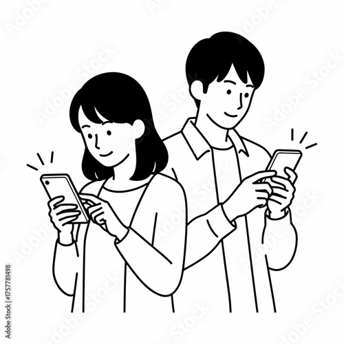 Young Couple Using Smartphones Sharing Happy Moment