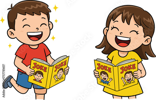 children, joke, book, laughter, humor, reading, fun, play, cartoon, illustration, vector, design, creative, element, joy, happiness, entertainment, learning, lifestyle, concept