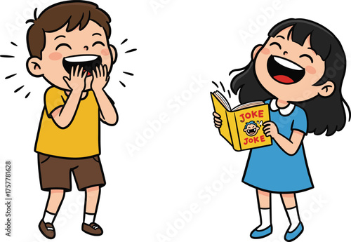 children, joke, book, laughter, humor, reading, fun, play, cartoon, illustration, vector, design, creative, element, joy, happiness, entertainment, learning, storytelling, concept