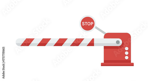 Red and White Stop Barrier Gate Sign, Cartoon Style Vector Image