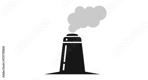 Stylized illustration of industrial chimney emitting vapor with minimalist design