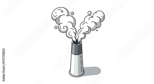Stylized industrial chimney with flowing smoke, vector illustration