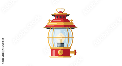 Stylized retro red and gold camping lantern, vector illustration design