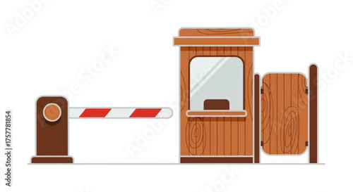 Stylized Toll Booth with Barrier Arm on White Background Illustration