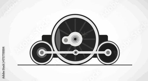 Stylized Train Wheels with Driving Rods on a Plain White Background