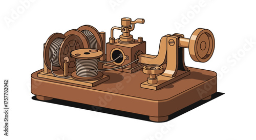 Vintage telegraph machine illustration with retro design aesthetic
