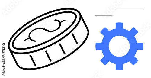 Dollar coin and blue gear emphasize financial process automation, efficiency, and system improvement. Ideal for finance, automation, economy, business, efficiency, technology monetization themes