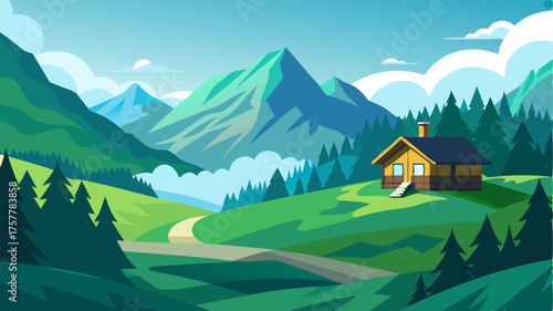 An alpine retreat with a lush green valley spread out below offering a peaceful escape from the hustle and bustle of everyday life.