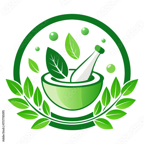 a white mortar and pestle containing bright green herbal cream