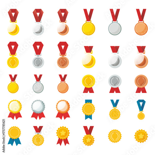 Medal and Award Badge Vector Illustration Set
