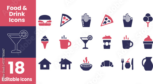 Collection of stylized food and drink icons in silhouette style isolated on transparent background