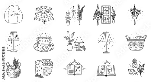 cozy home decor assortment of comfy cushions soft lamps and plants perfect for adding warmth and relaxation to interior design projects.