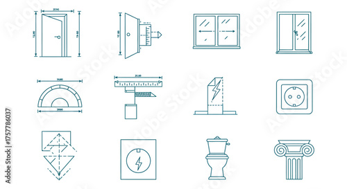 architectural blueprint symbols door window electrical outlet and column ideal for interior design and construction planning presentations