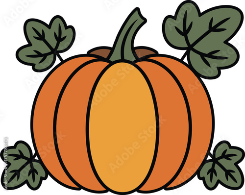 Spring clipart pumpkin with green leaves seasonal harvest element concept