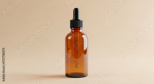 Wallpaper Mural Empty amber glass bottle with dropper, isolated on beige background, skincare mockup Torontodigital.ca
