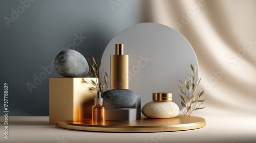 Wallpaper Mural Elegant skincare bottles and gold decor on soft satin fabric for luxury beauty branding and product packaging scene presentation visuals Torontodigital.ca