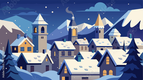 A light dusting of snow clings to the rooftops of a quaint village that appears straight out of a fairytale.