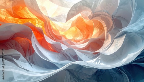 Abstract Digital Art of Flowing Forms in Gradient Tones of Orange and Blue