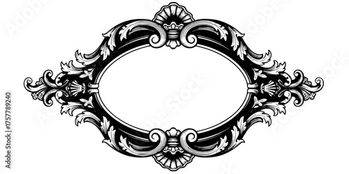 Ornate Oval Rococo Frame with Symmetrical Classical Decorations Vector