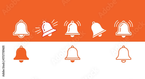 Collection of Notification Bell Icons Showing Different Levels of Ringing and States of Alert