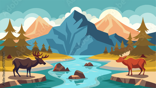 A group of moose drinking from a natural hot spring adding to the already enchanting experience of being surrounded by the beauty of the mountains.