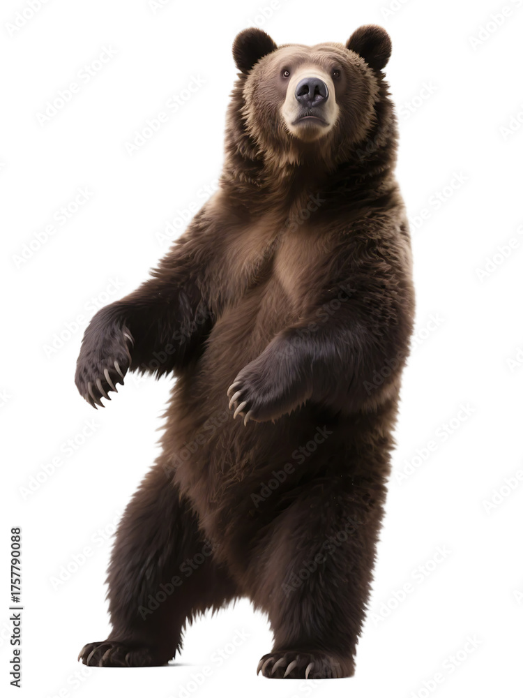 Fototapeta premium A brown bear standing upright, showcasing its strong build in a natural outdoor setting.