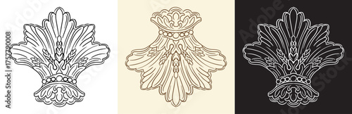 Scroll hand drawing decorative element with leaves vector
