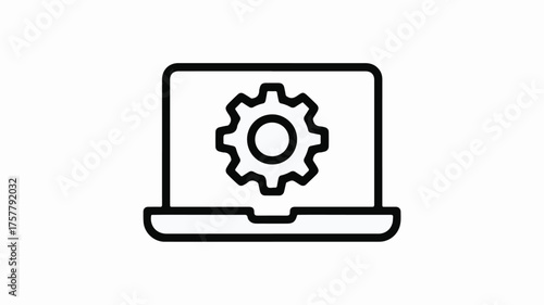 Modern laptop displaying a cogwheel icon, symbolizing technology and mechanics