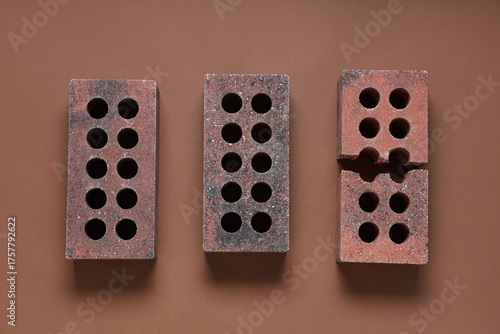Broken and new bricks on br...
