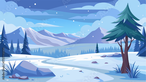 An untouched meadow covered in a dusting of snow is a serene spot in this winter wonderland.