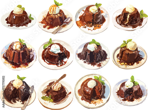Watercolor Chocolate Lava Cake Clipart