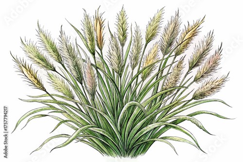 decorative ornamental grass plant vector, tufted perennial herb watercolor