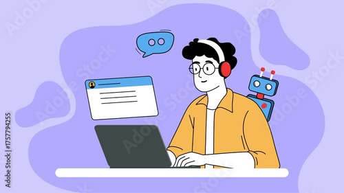 Artificial Intelligence Chatbot Support Animated Illustration