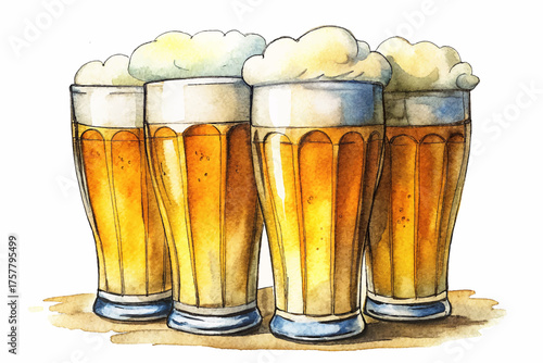 pint glass full of beer with head vector, a refreshing alcoholic beverage watercolor