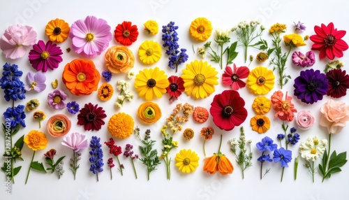 Assortment Of Colorful Flowers On White Surface Top View Photography