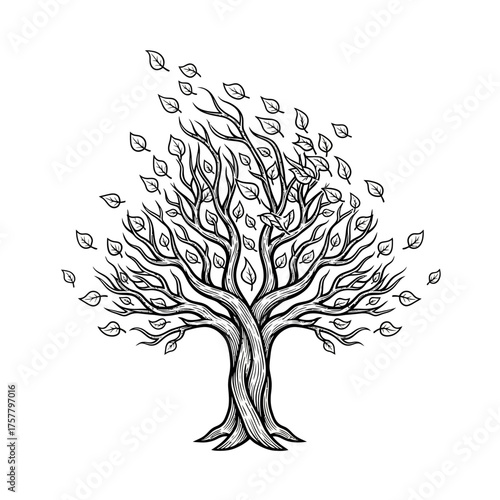 Whimsical Thanksgiving Tree A Black and White Artistic Illustration of Seasonal Beauty