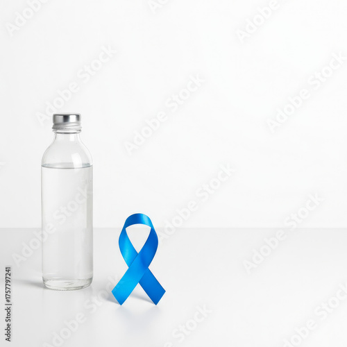 Diabetes Awareness Day: Blue Ribbon and Water Bottle Symbolizing Hydration and Support